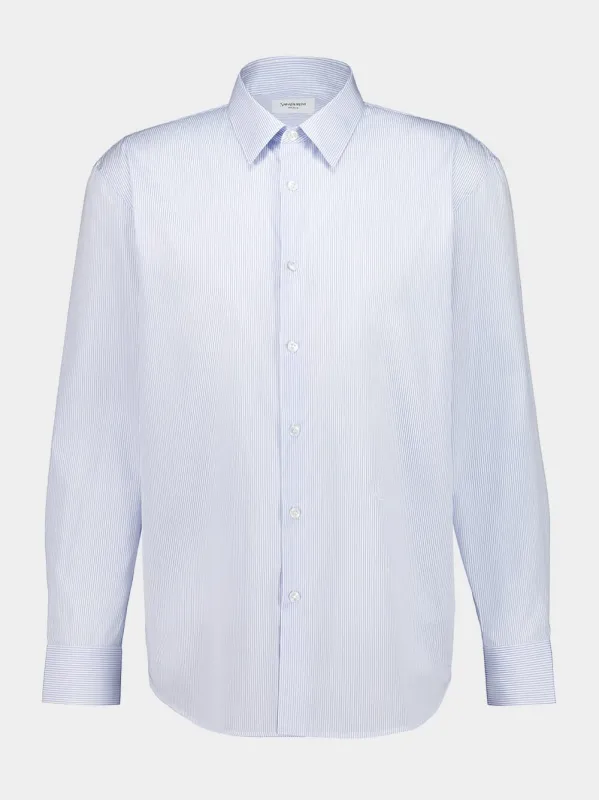Chalk and Blue Striped Cotton Poplin Shirt sold by Fashion Clinic