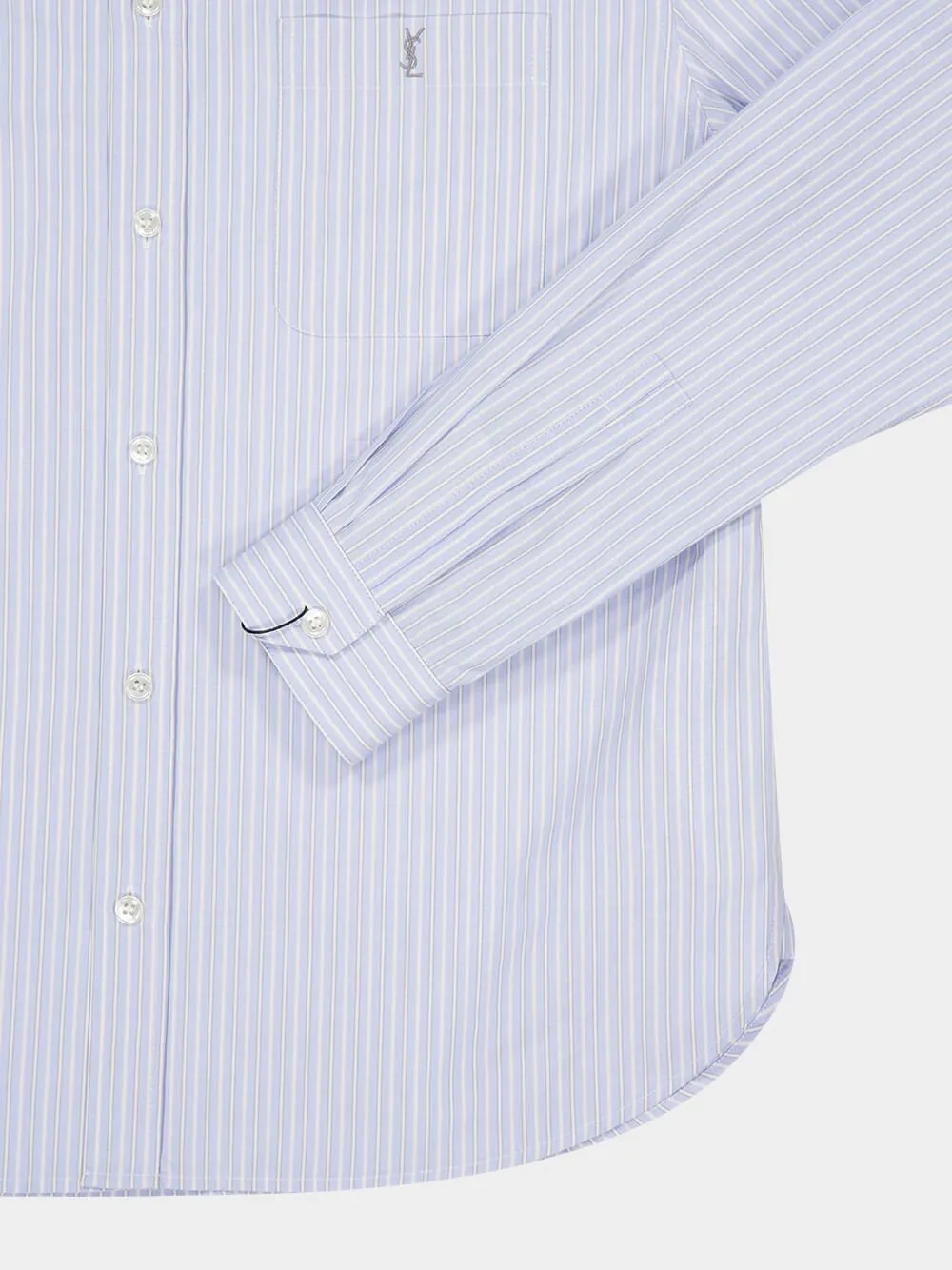 Blue and Grey Striped Cotton Poplin Shirt sold by Fashion Clinic product image thumbnail 5