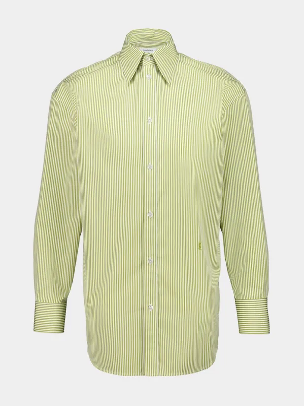 Khaki and White Striped Cotton Poplin Shirt sold by Fashion Clinic