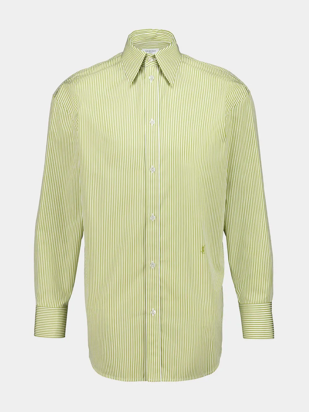 Khaki and White Striped Cotton Poplin Shirt sold by Fashion Clinic