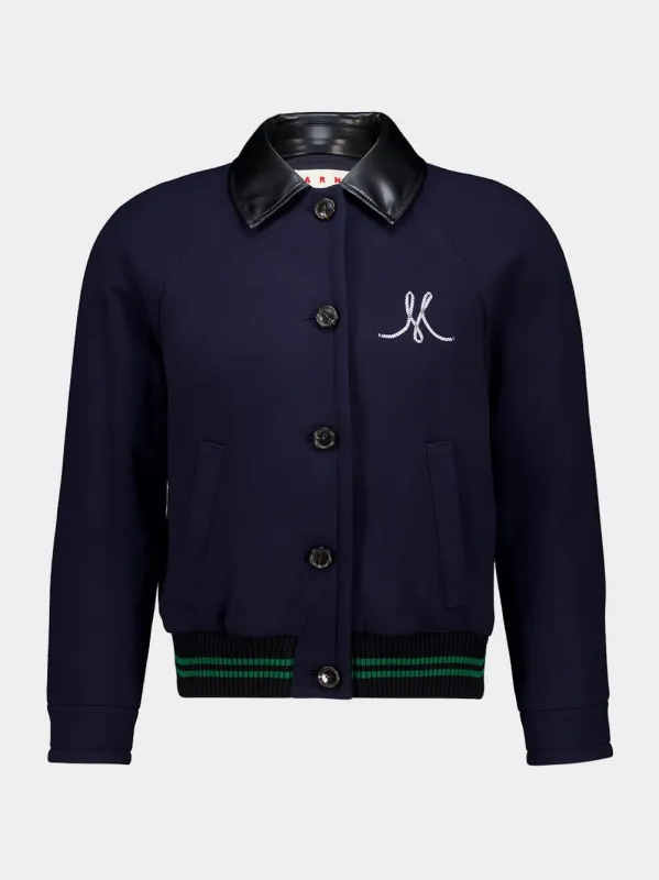 Deep Blue Wool Crêpe Bomber Jacket made by Marni
