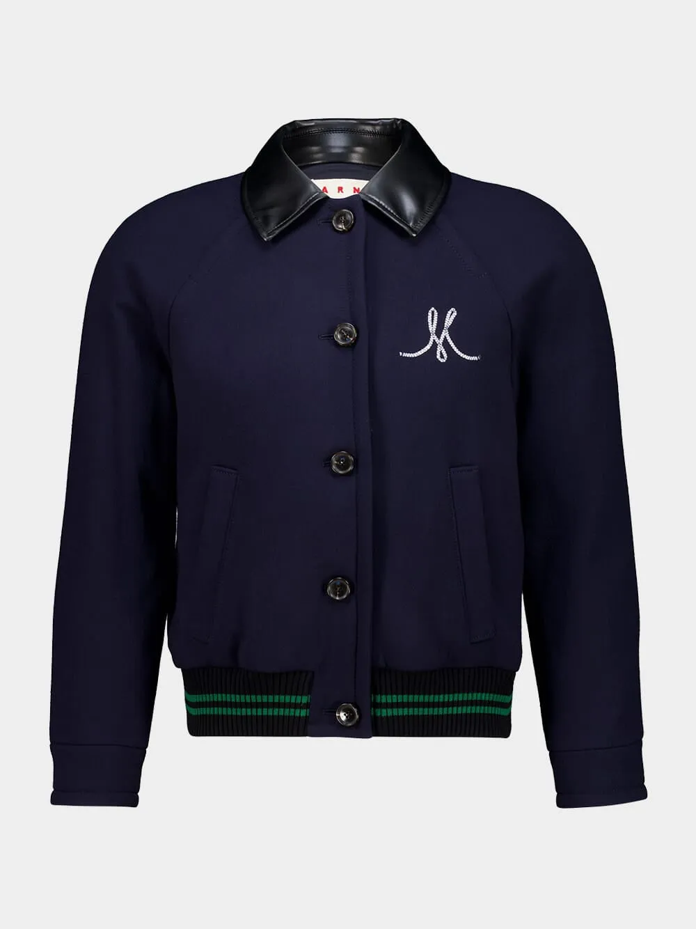 Deep Blue Wool Crêpe Bomber Jacket sold by Fashion Clinic