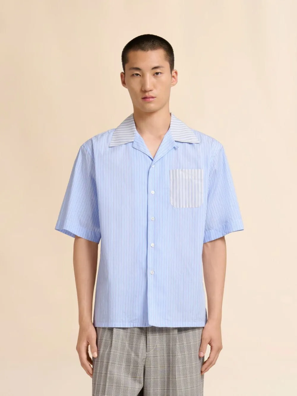Opal Blue Striped Poplin Bowling Shirt sold by Fashion Clinic product image thumbnail 2