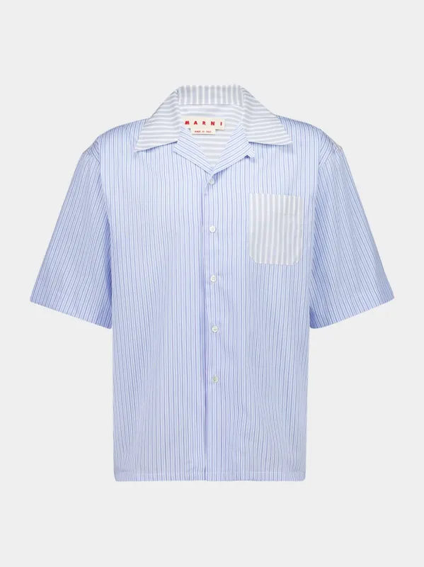 Opal Blue Striped Poplin Bowling Shirt sold by Fashion Clinic
