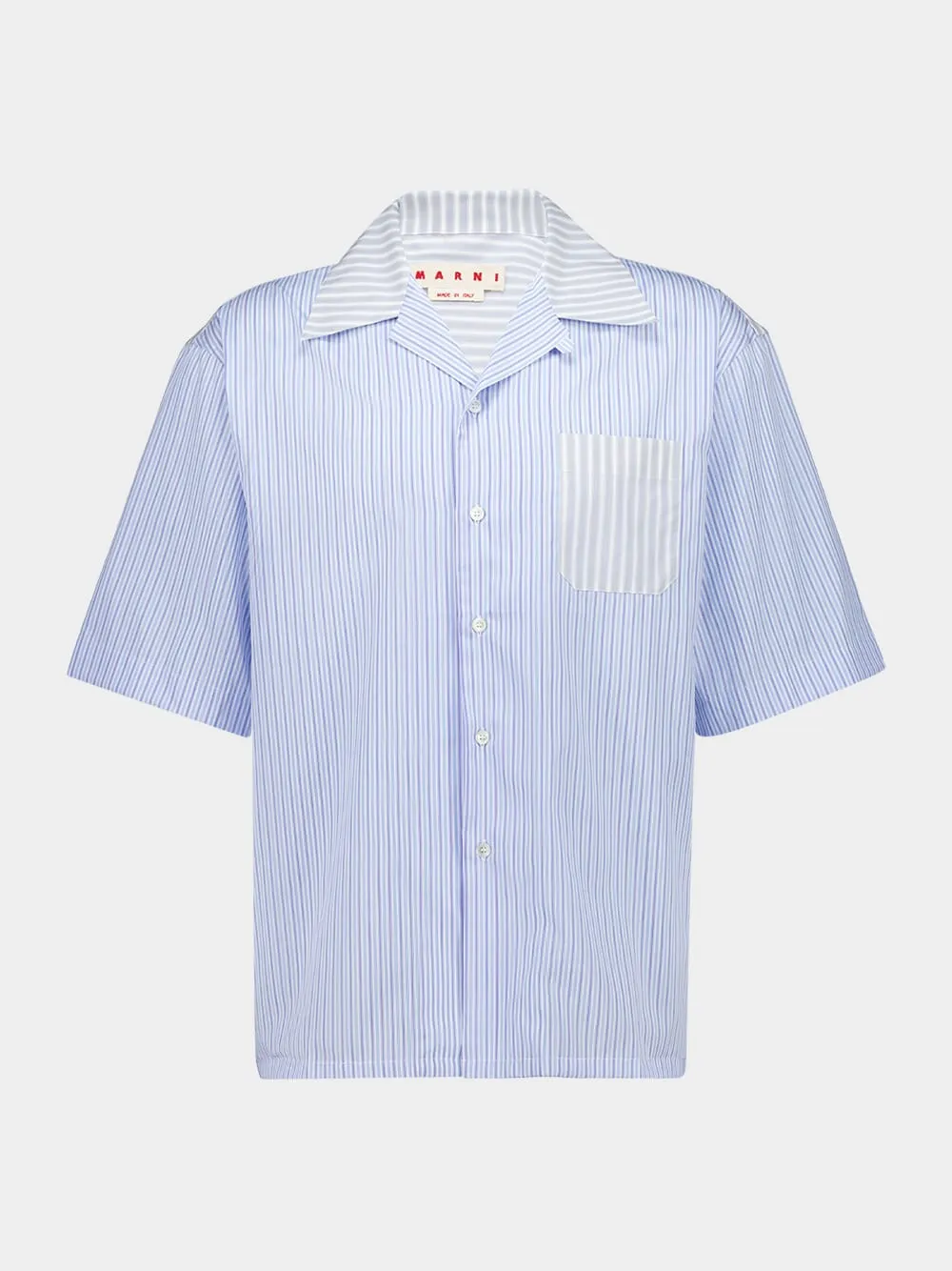 Opal Blue Striped Poplin Bowling Shirt sold by Fashion Clinic