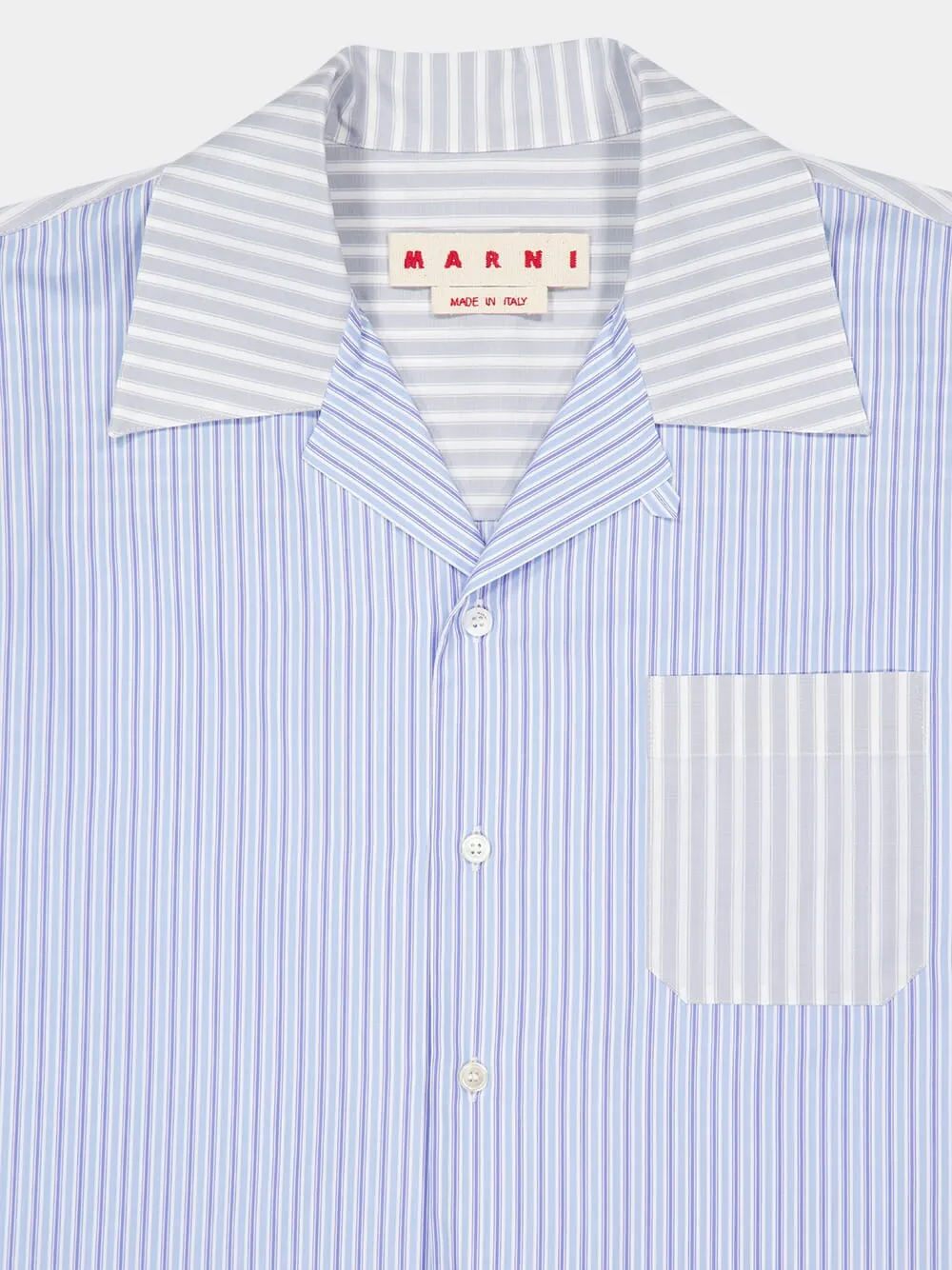 Opal Blue Striped Poplin Bowling Shirt sold by Fashion Clinic product image thumbnail 5