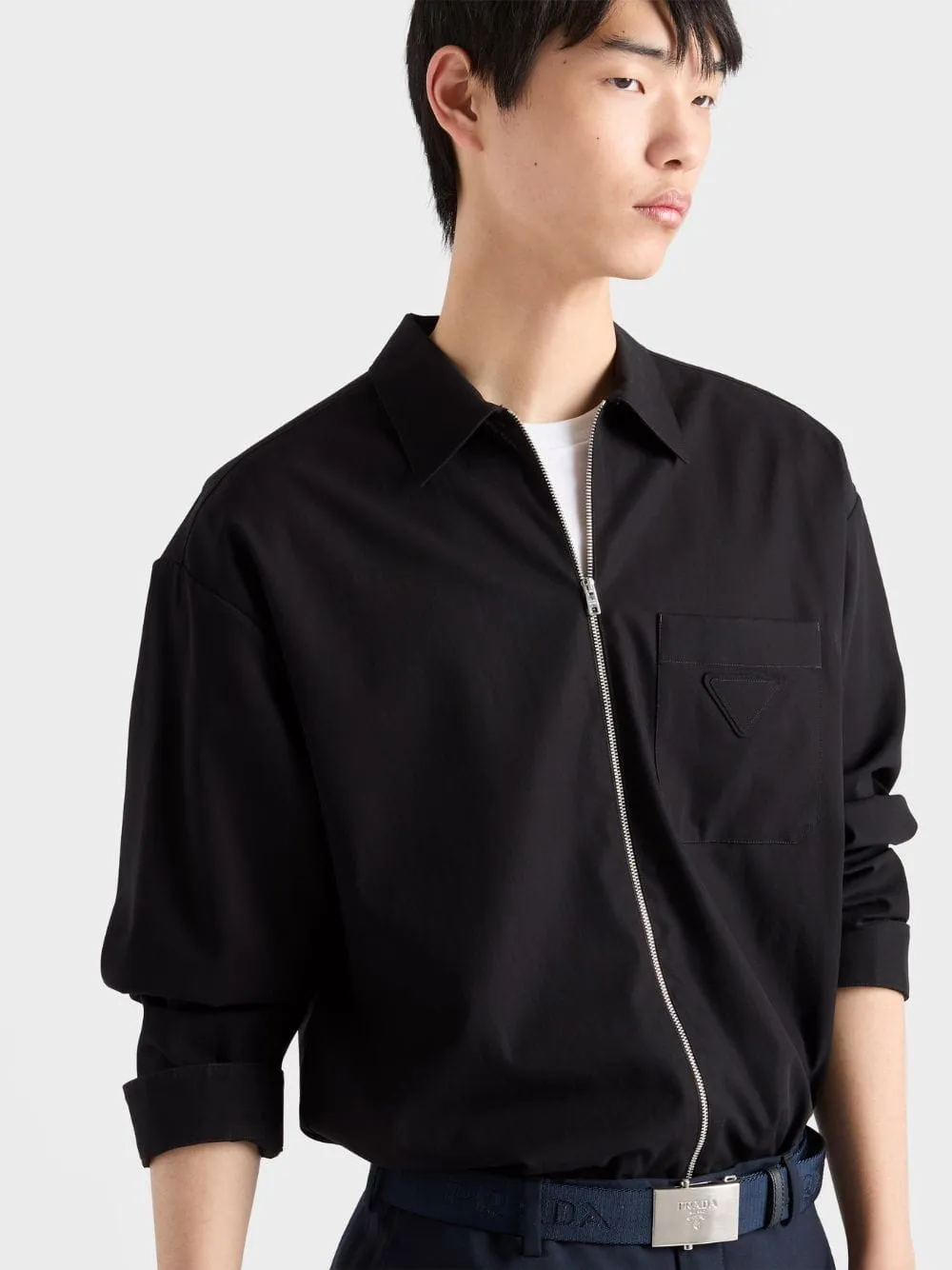 Black Cotton Zip Shirt sold by Fashion Clinic product image thumbnail 2