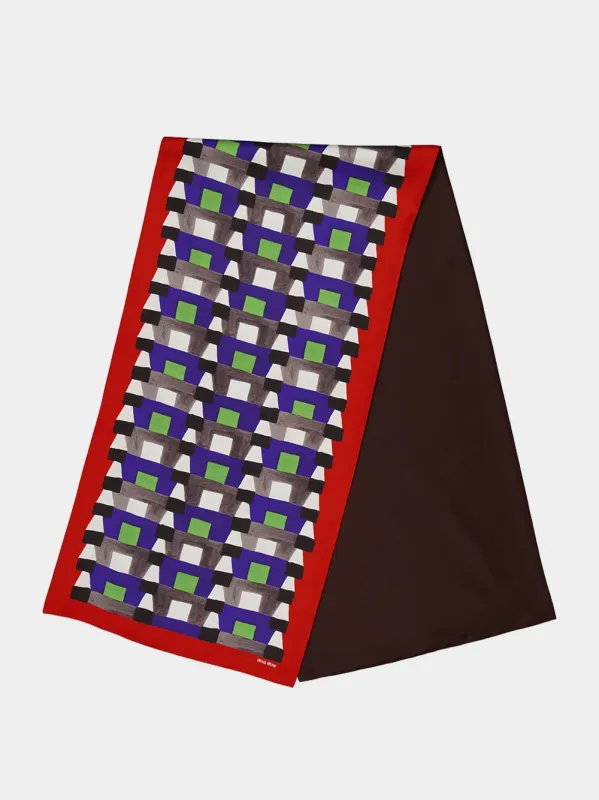 Indigo and Red Printed Silk Scarf made by Miu Miu