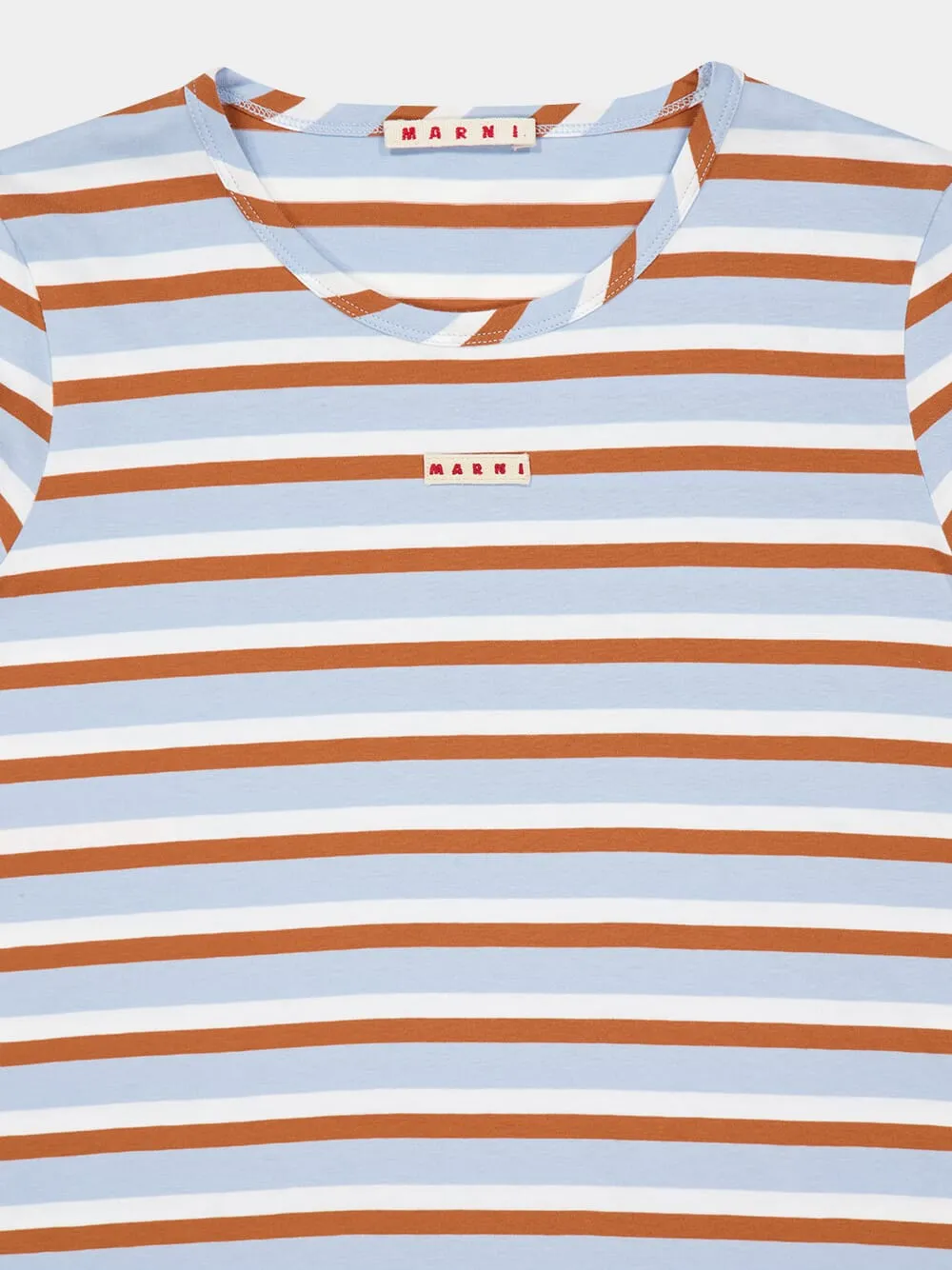 Light Blue and Brown Striped Cotton T-Shirt sold by Fashion Clinic product image thumbnail 5