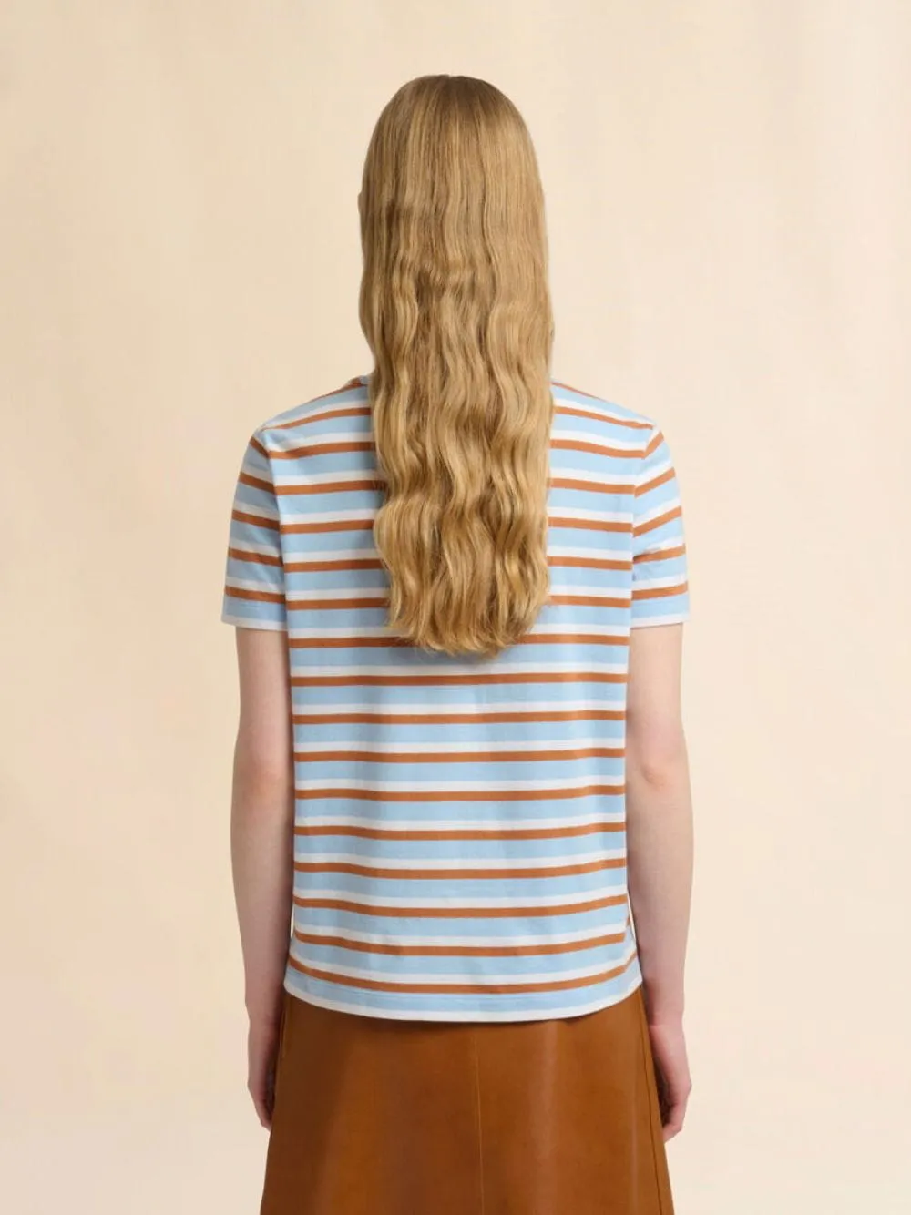 Light Blue and Brown Striped Cotton T-Shirt sold by Fashion Clinic product image thumbnail 4