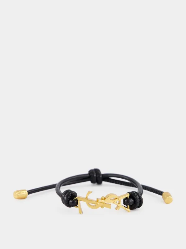 Black Cassandre Leather Cord Bracelet made by Yves Saint Laurent