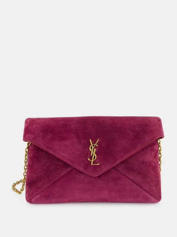 Cassandre Small Suede Chain Pouch in Deep Fuchsia sold by Fashion Clinic