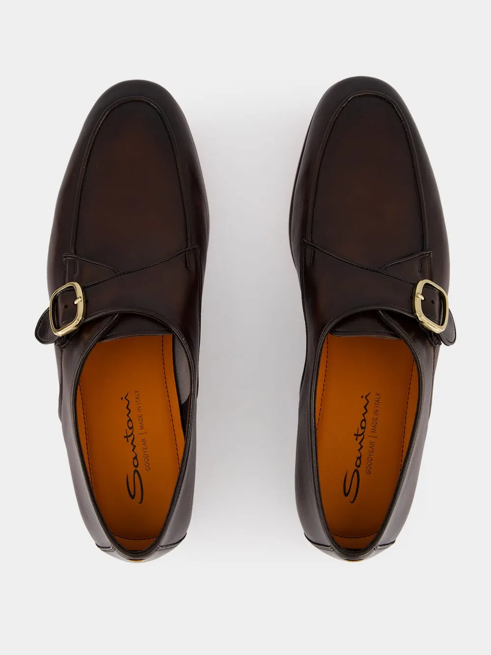 Dark Brown Leather Single Monk Strap Shoes sold by Fashion Clinic product image thumbnail 5