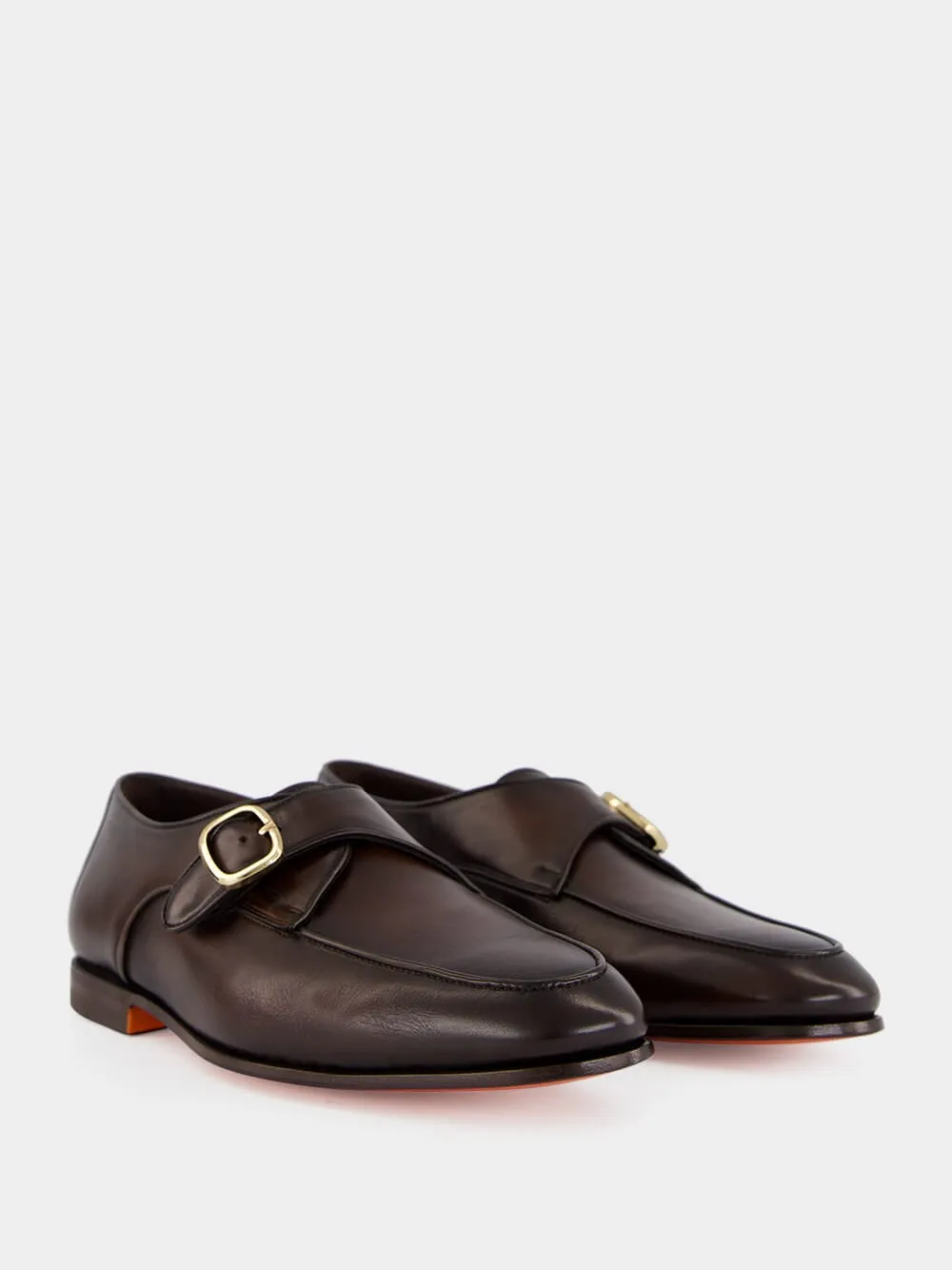 Dark Brown Leather Single Monk Strap Shoes sold by Fashion Clinic product image thumbnail 4