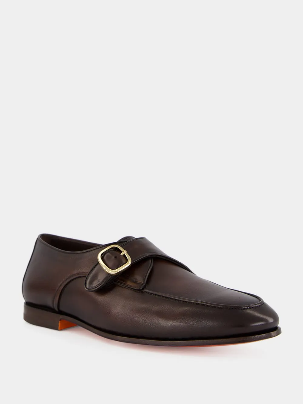 Dark Brown Leather Single Monk Strap Shoes sold by Fashion Clinic product image thumbnail 3
