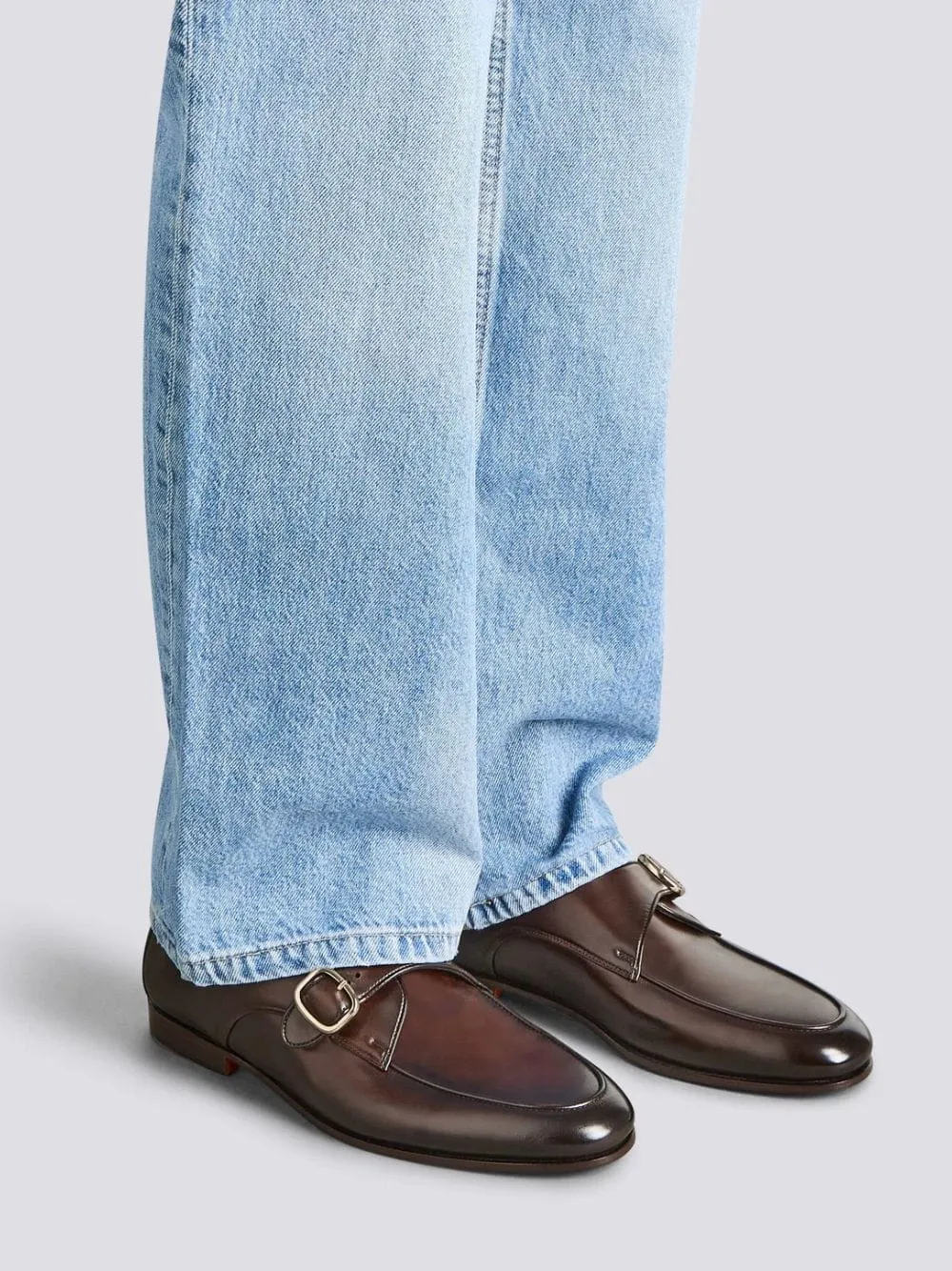 Dark Brown Leather Single Monk Strap Shoes sold by Fashion Clinic product image thumbnail 2