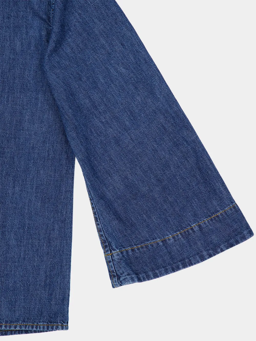 Blue Denim Chambray V-Neck Shirt sold by Fashion Clinic product image thumbnail 4