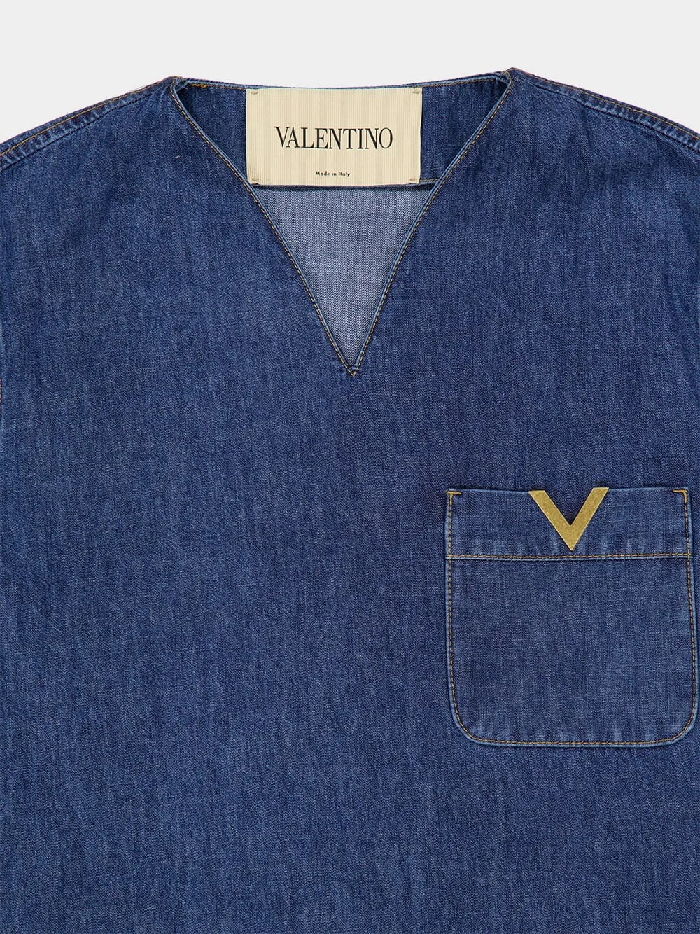 Blue Denim Chambray V-Neck Shirt sold by Fashion Clinic product image thumbnail 3