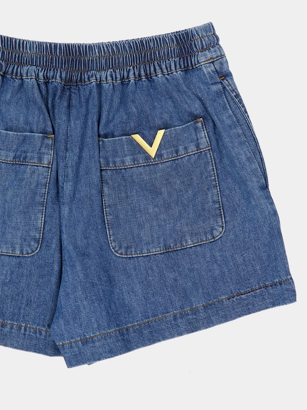 Blue Denim Chambray Shorts sold by Fashion Clinic product image thumbnail 4