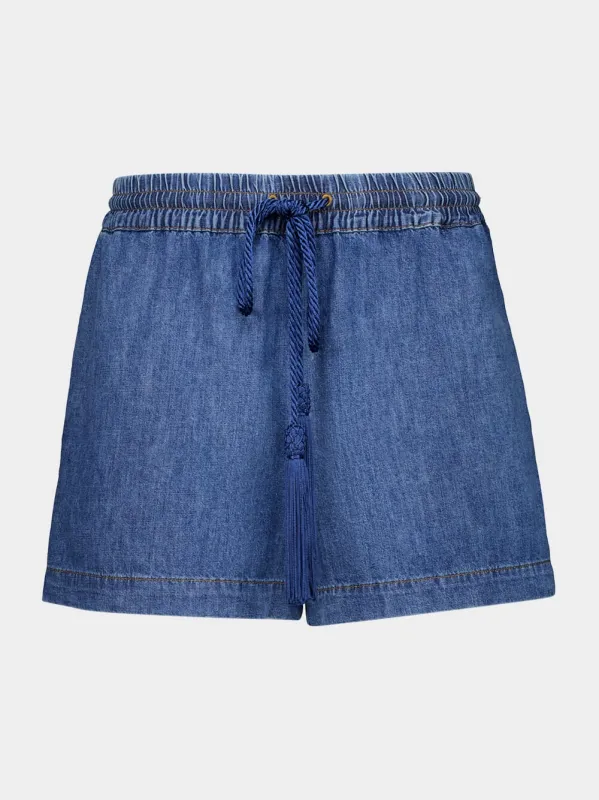 Blue Denim Chambray Shorts sold by Fashion Clinic