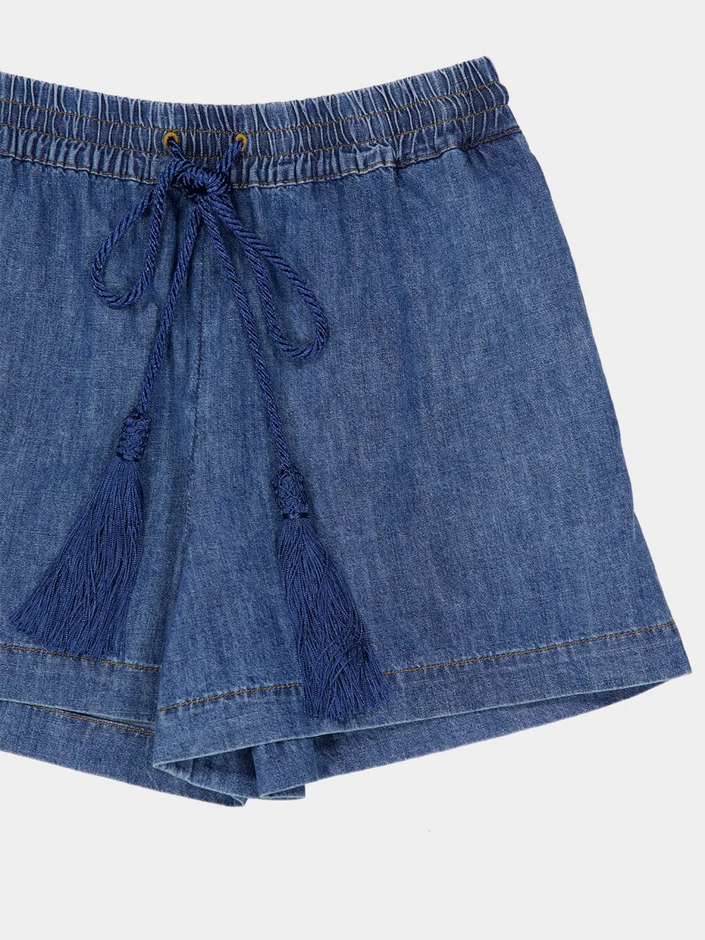Blue Denim Chambray Shorts sold by Fashion Clinic product image thumbnail 3