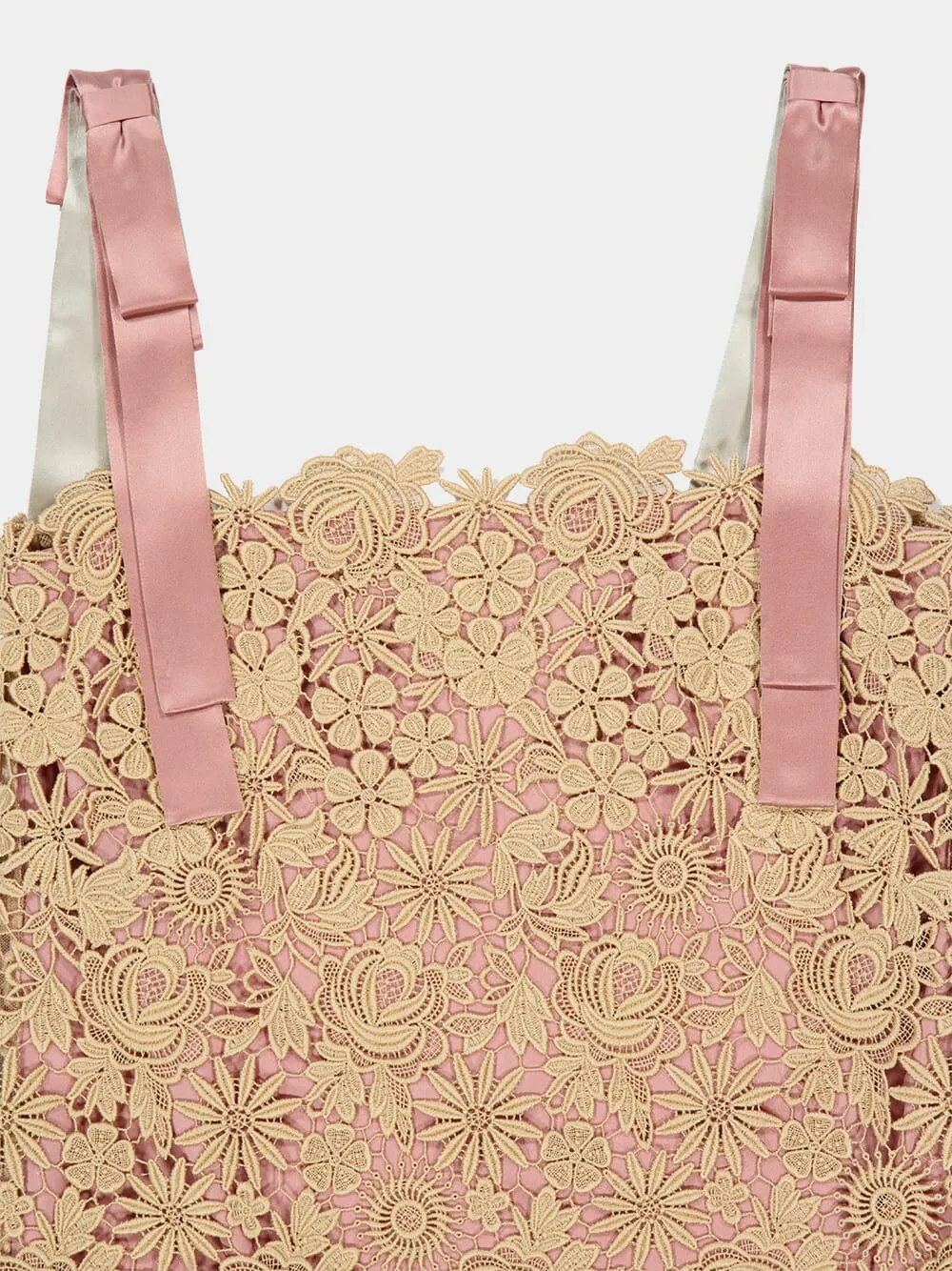 Beige Guipure Flower Mix Mini Dress sold by Fashion Clinic product image thumbnail 5