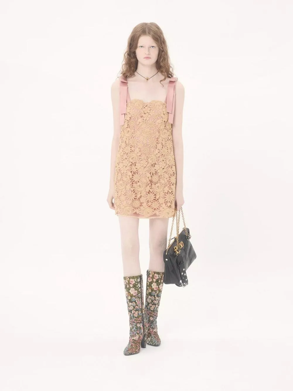 Beige Guipure Flower Mix Mini Dress sold by Fashion Clinic product image thumbnail 2