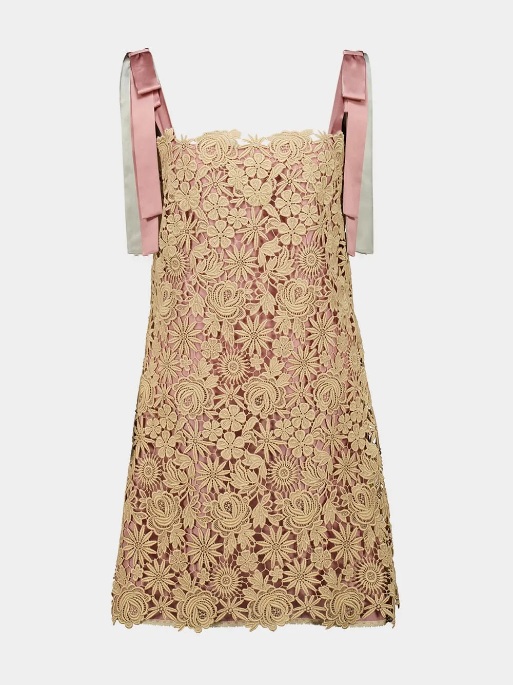 Beige Guipure Flower Mix Mini Dress sold by Fashion Clinic