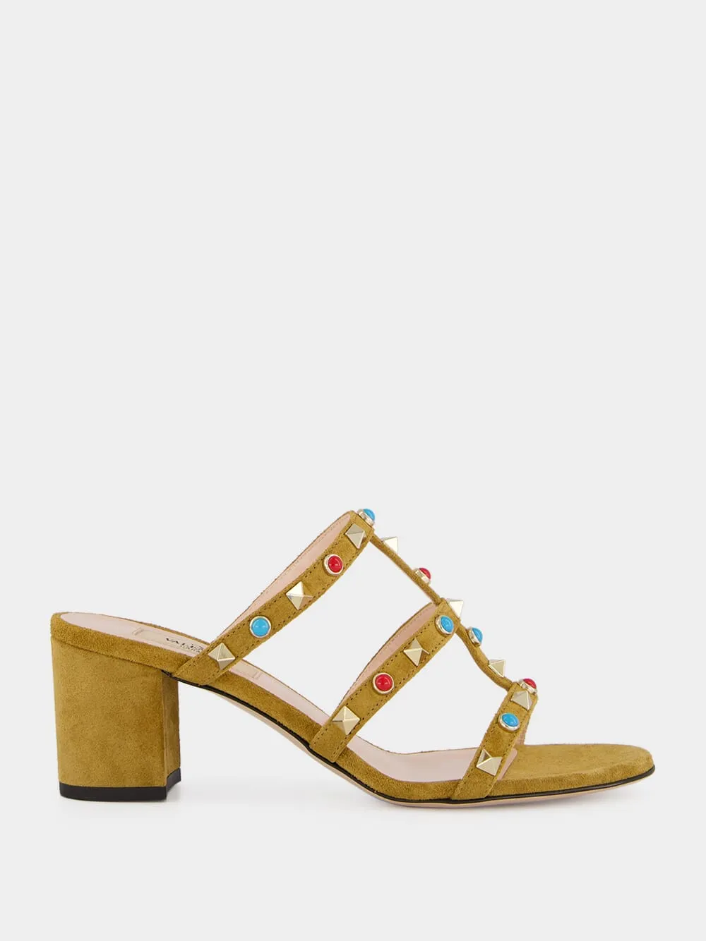 Havana Beige Rockstud Suede Sandals sold by Fashion Clinic