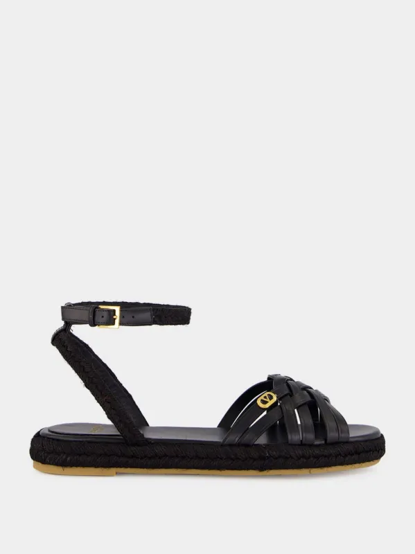 Black Leather Espadrille Sandals made by Valentino Garavani