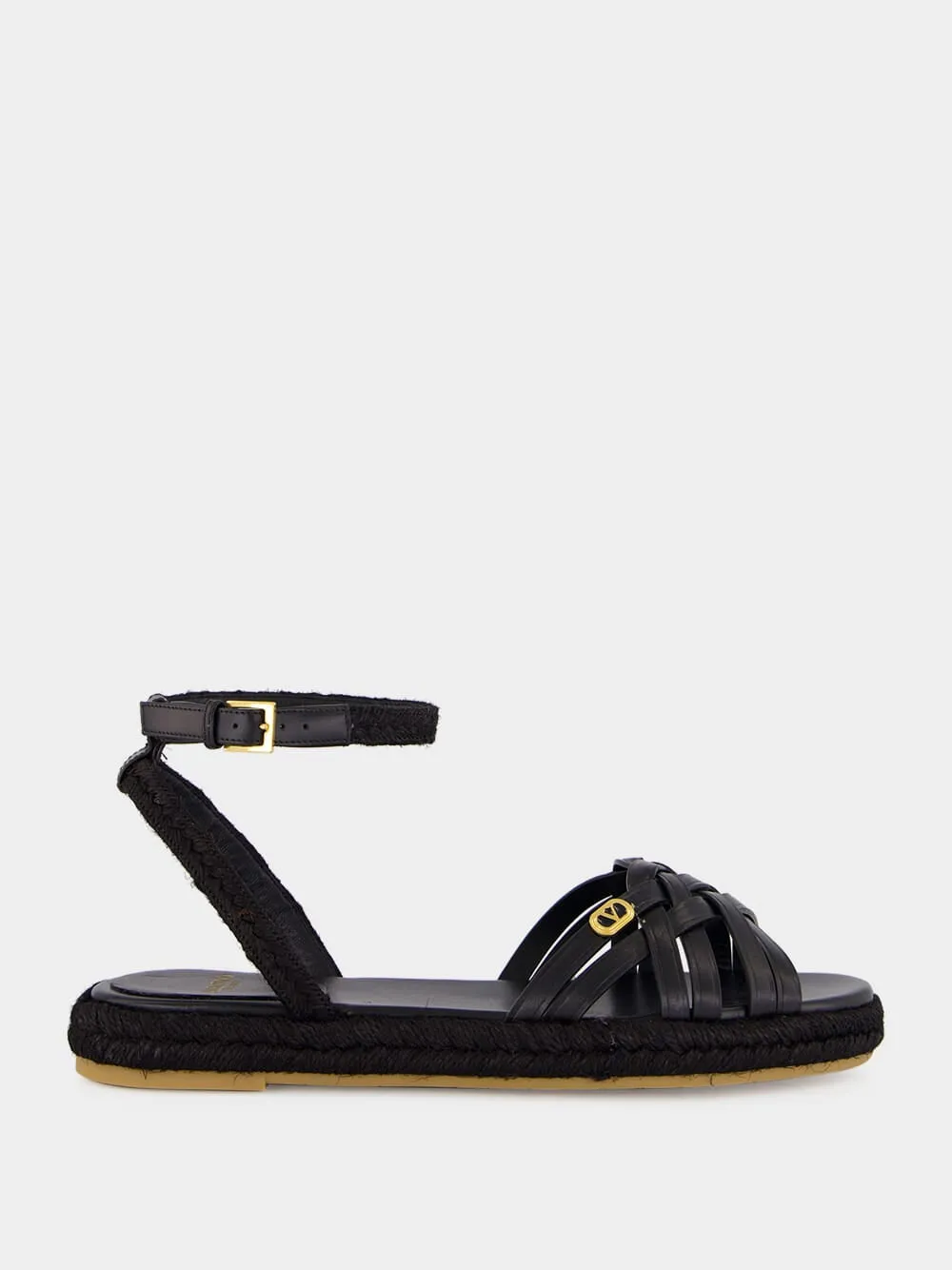 Black Leather Espadrille Sandals sold by Fashion Clinic