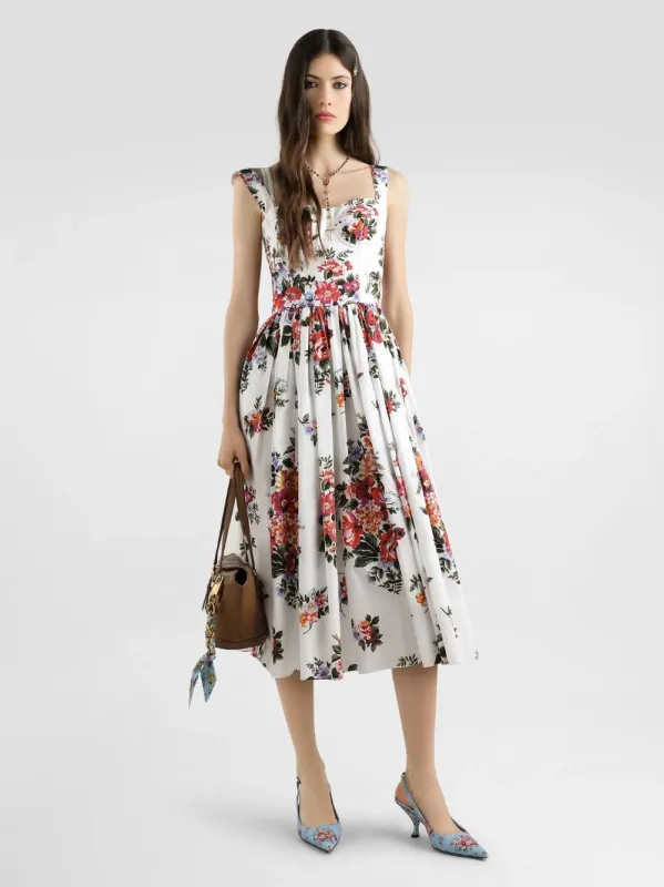 Flower Bouquet Cotton Midi Dress sold by Fashion Clinic