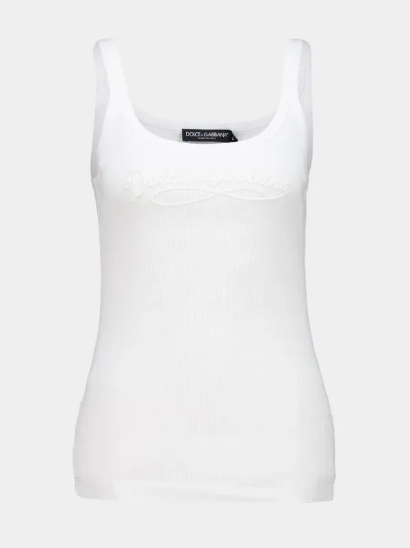 White Ribbed Cotton Tank Top sold by Fashion Clinic