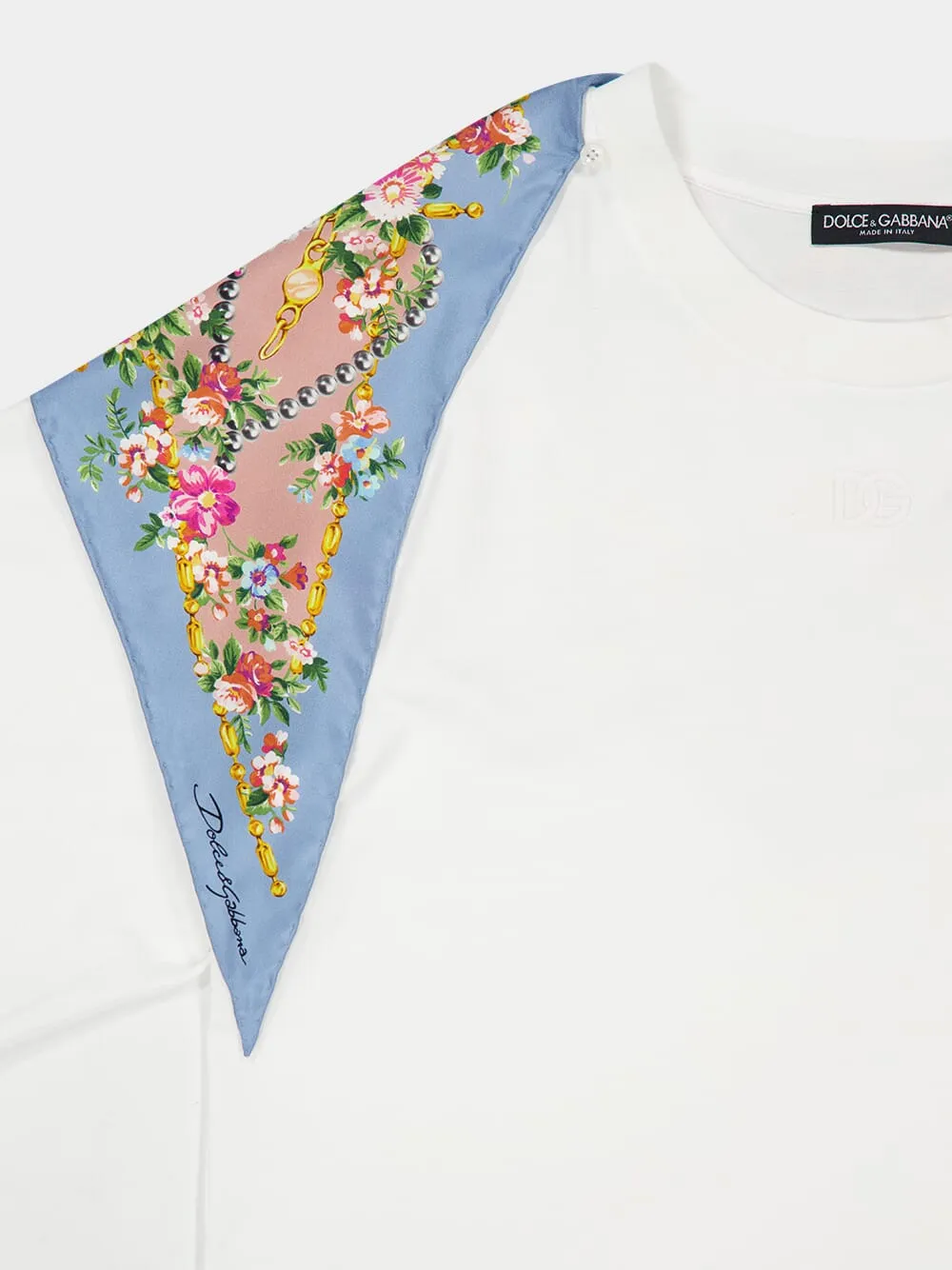 White Cotton T-Shirt with Floral Twill sold by Fashion Clinic product image thumbnail 3