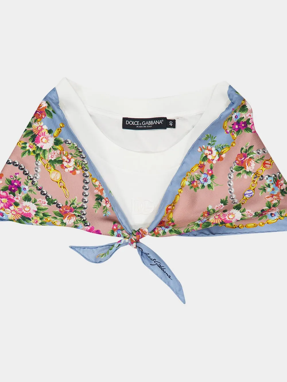 White Cotton T-Shirt with Floral Twill sold by Fashion Clinic product image thumbnail 4