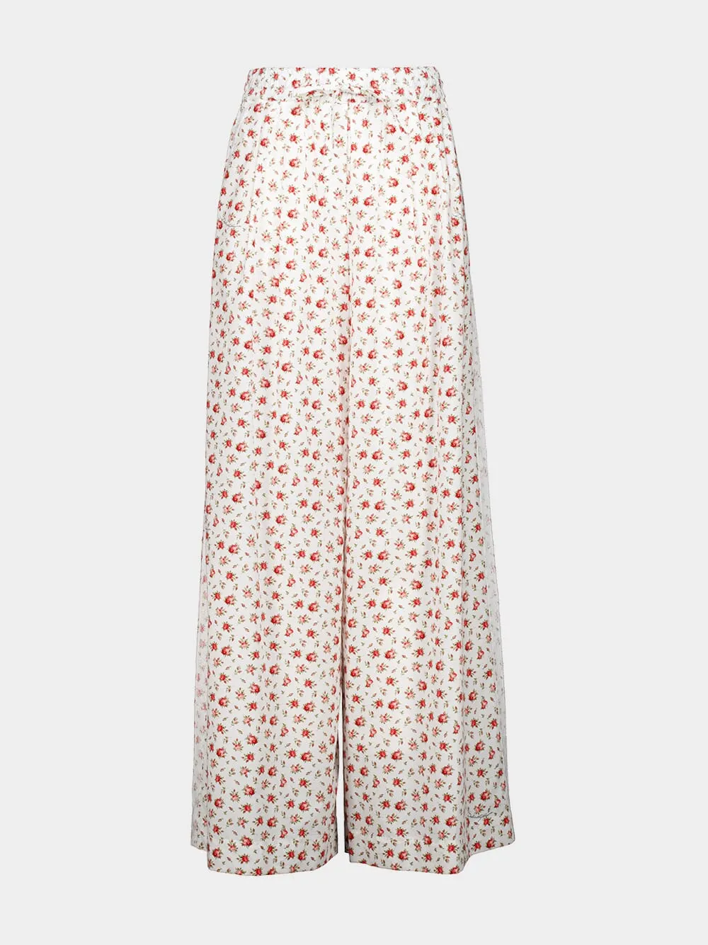 Small Rose-Print Poplin Wide-Leg Trousers sold by Fashion Clinic