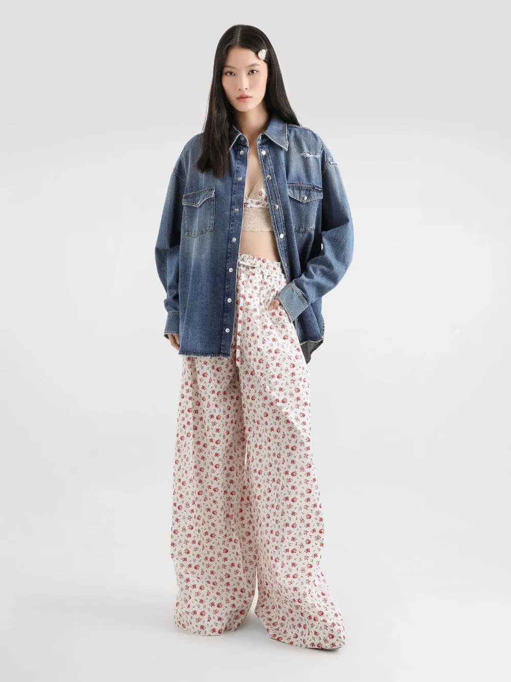 Small Rose-Print Poplin Wide-Leg Trousers sold by Fashion Clinic product image thumbnail 2