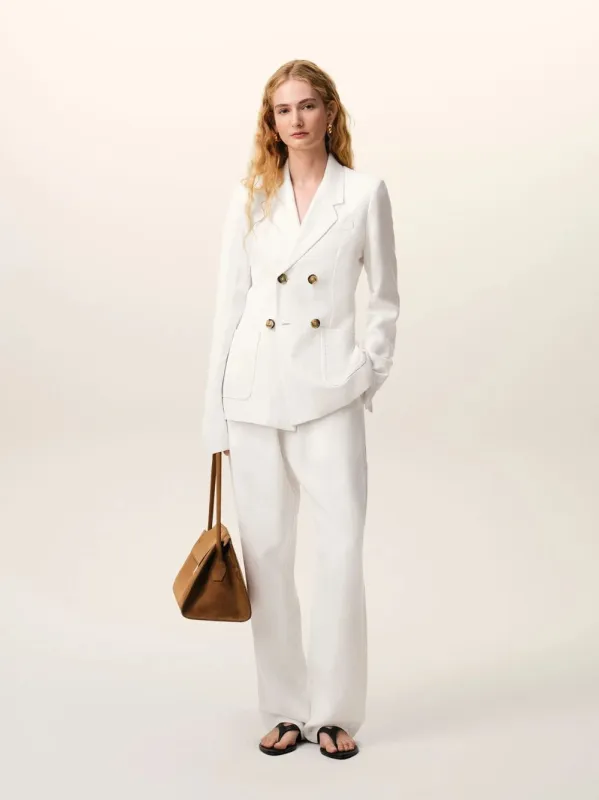 White Linen Double-Breasted Blazer sold by Fashion Clinic