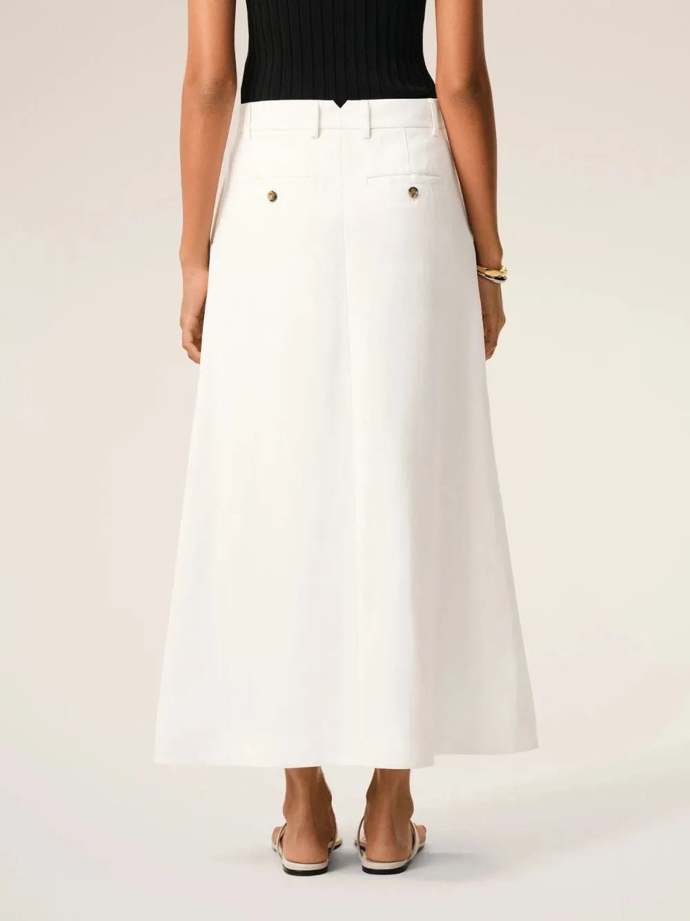 White Cream Linen-Blend Long Trapeze Skirt sold by Fashion Clinic product image thumbnail 3