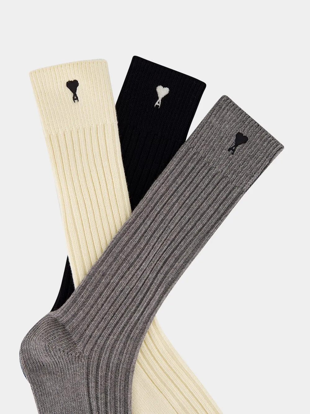 Off White, Grey and Black Cotton Ami de Coeur Socks Set sold by Fashion Clinic product image thumbnail 5