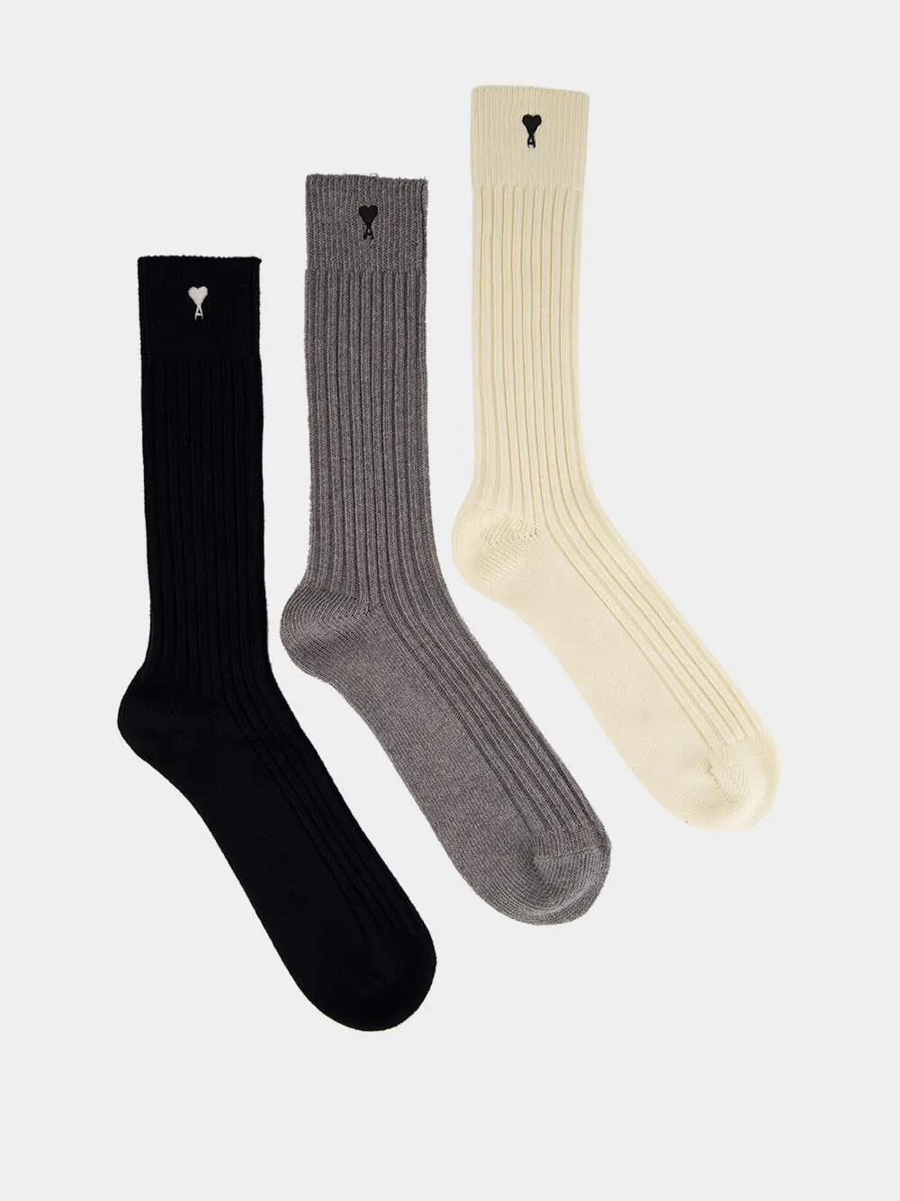 Off White, Grey and Black Cotton Ami de Coeur Socks Set sold by Fashion Clinic