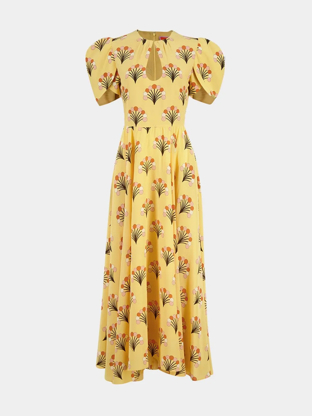 Yellow Printed Silk Midi Dress sold by Fashion Clinic