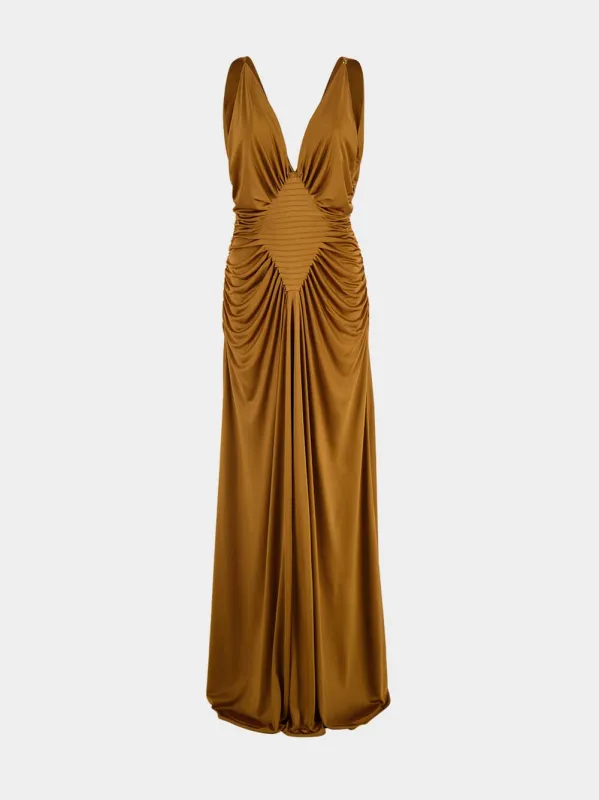 Tobacco Brown Sleeveless Maxi Dress made by Versace