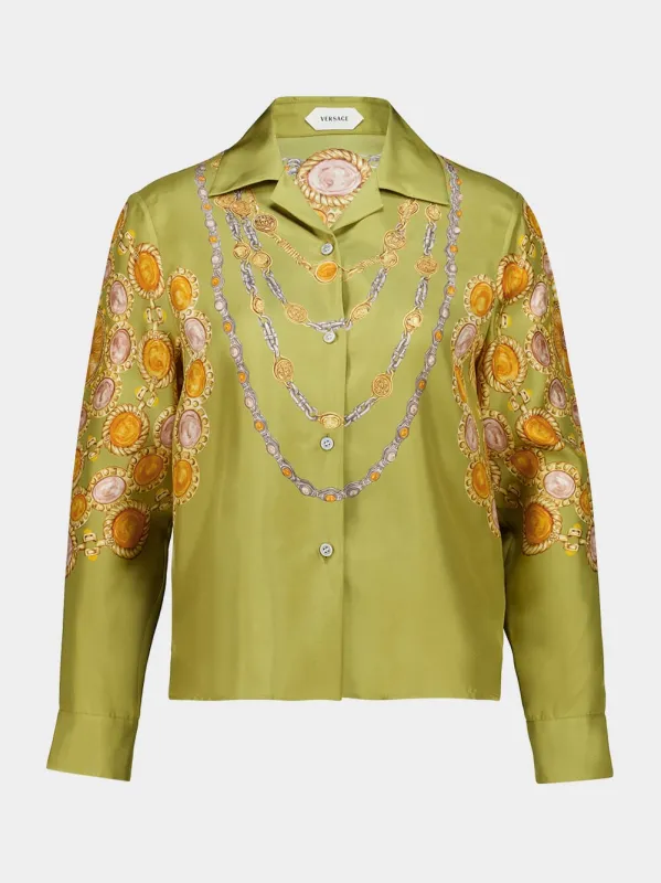 Chartreuse Printed Silk Twill Shirt made by Versace