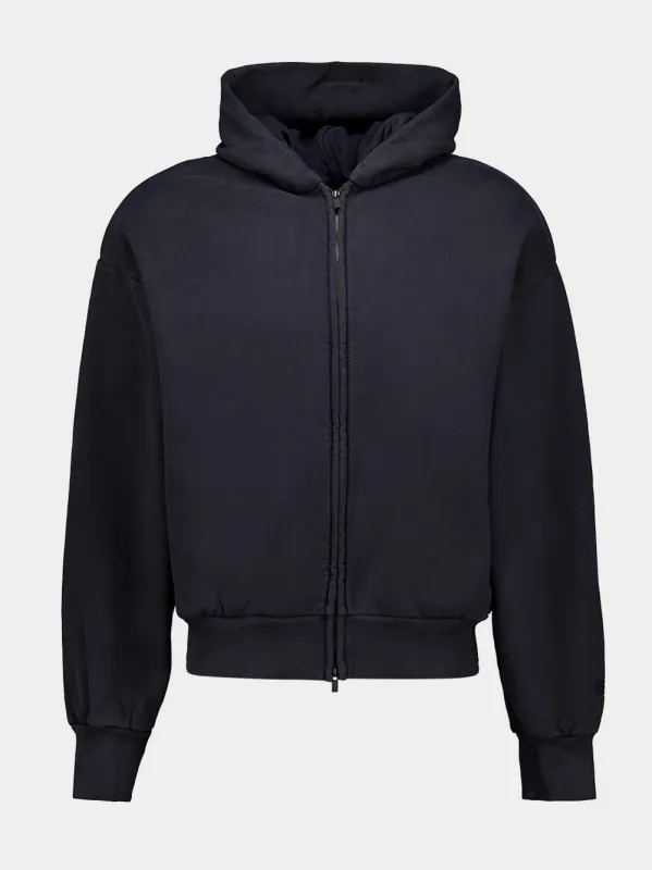 Vintage Black Embroidered Classic Full Zip Hooded Sweatshirt sold by Fashion Clinic