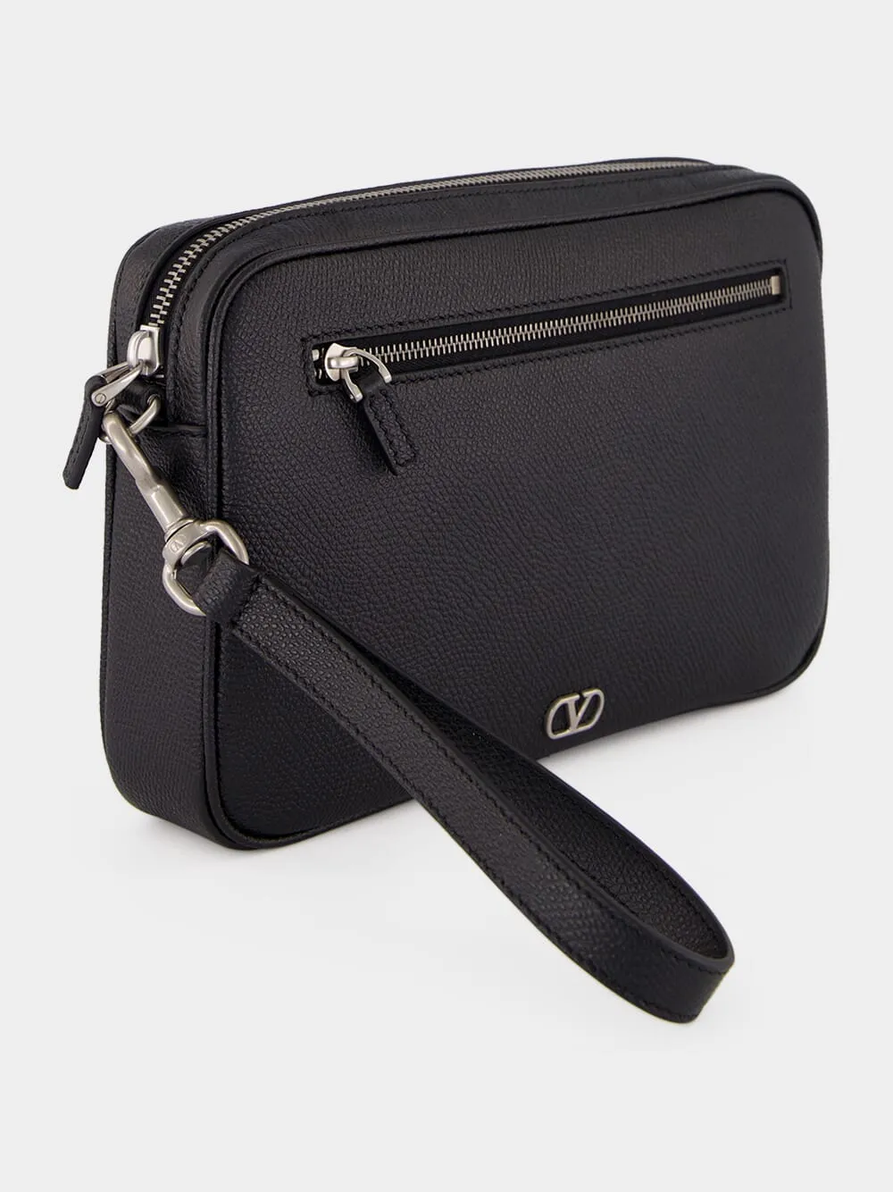 Black Calf Leather Wrist Pouch sold by Fashion Clinic product image thumbnail 2