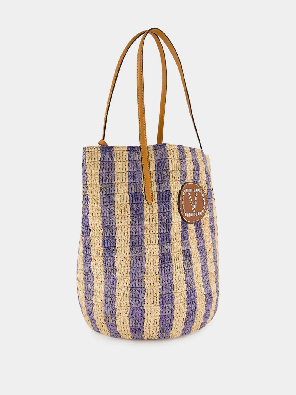 Natural and Blue Striped Raffia Shopping Bag sold by Fashion Clinic product image thumbnail 3