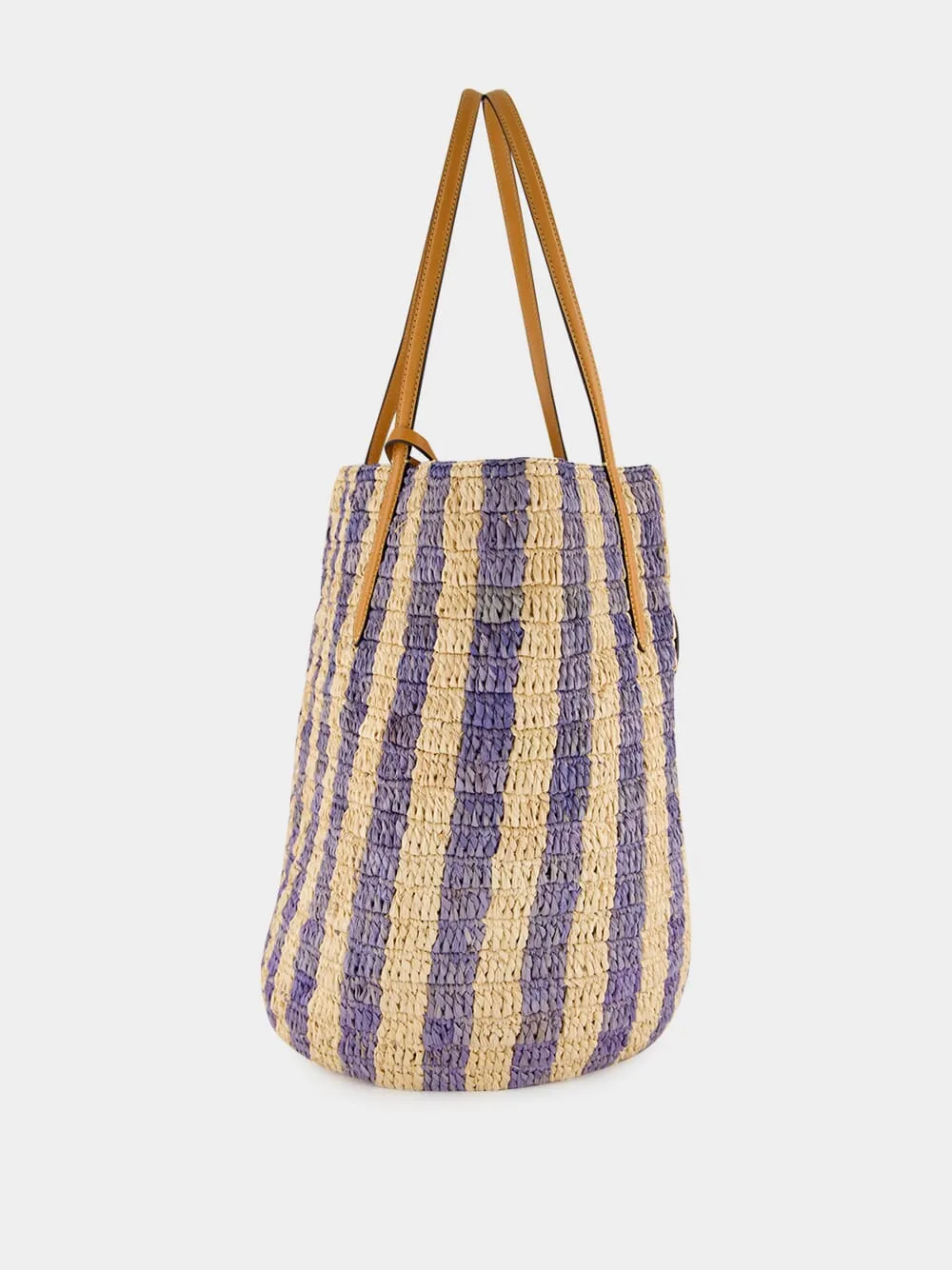 Natural and Blue Striped Raffia Shopping Bag sold by Fashion Clinic product image thumbnail 4