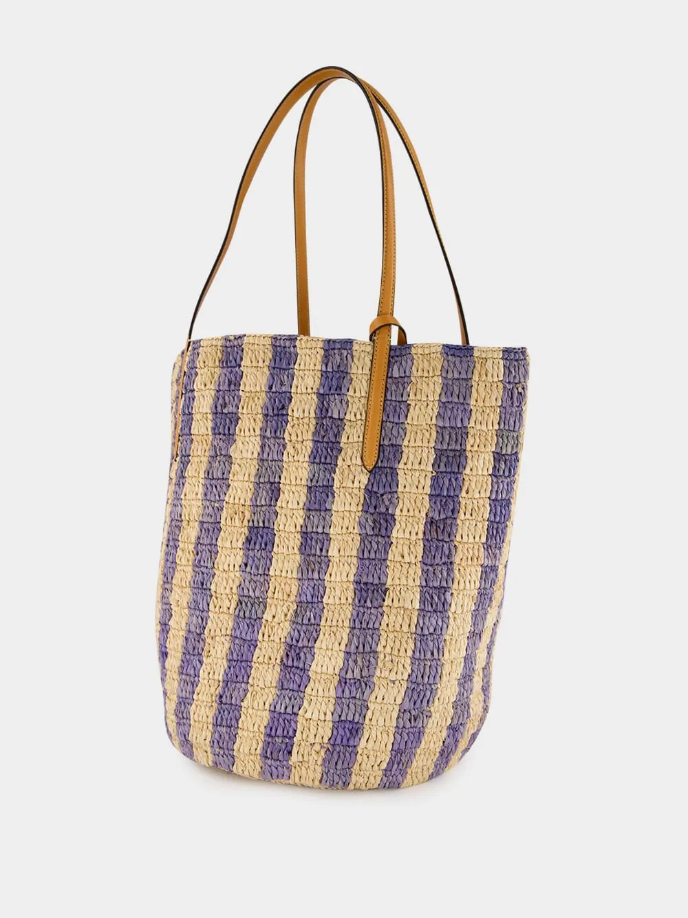 Natural and Blue Striped Raffia Shopping Bag sold by Fashion Clinic product image thumbnail 5