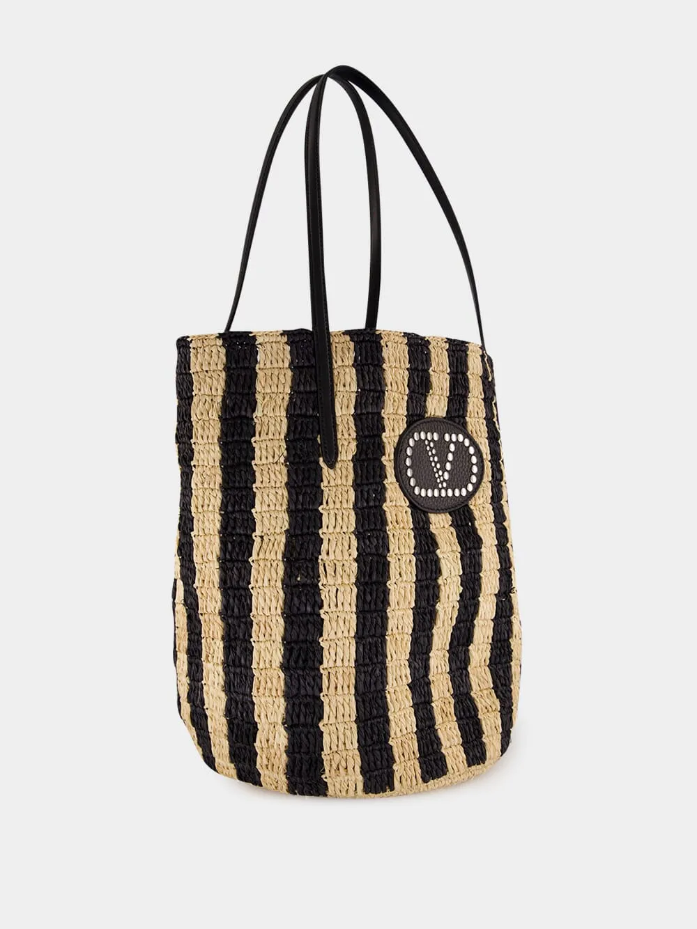 Natural and Black Striped Raffia Shopping Bag sold by Fashion Clinic product image thumbnail 3